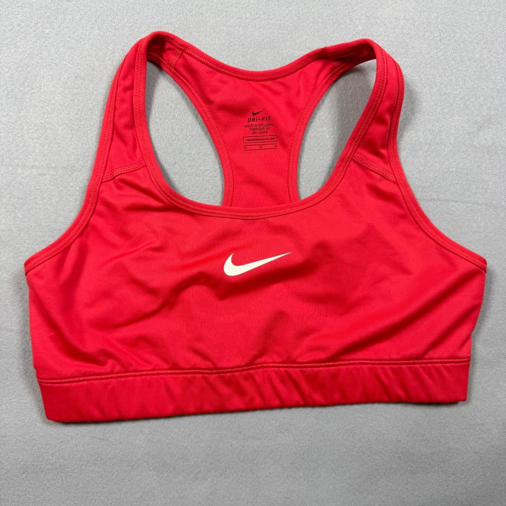 Nike Dri-FIT Racerback Sports Bra Red White Swoosh Logo Medium